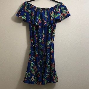 Floral blue bright ruffles dress coverup
